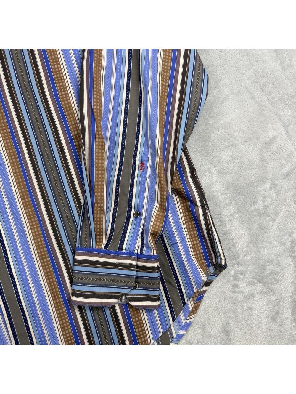 Robert Graham Striped Button Up Shirt Blue Brown Embroidered MenXL Preppy Luxury - Picture 12 of 12